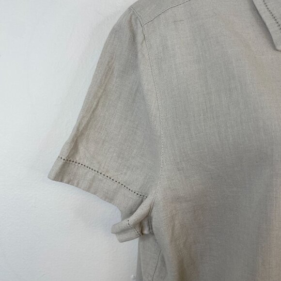 Vintage Womens Linen Blend Button Up Top Size 14 Beige Neutral Capsule Preppy - Picture 4 of 12